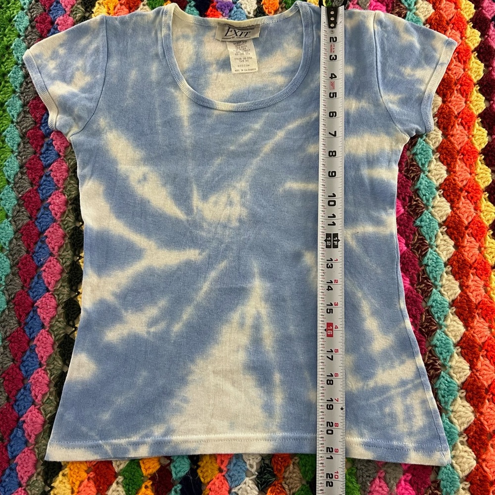 Vintage 90s Y2K Cloud Tie Dye California Made Fitted Baby Scoop Neck Pas… - Picture 10 of 12
